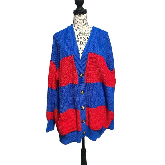 La Ligne x Target Red & Blue Rugby Stripe Button DownCardigan Sweater Size Large - Picture 1 of 7